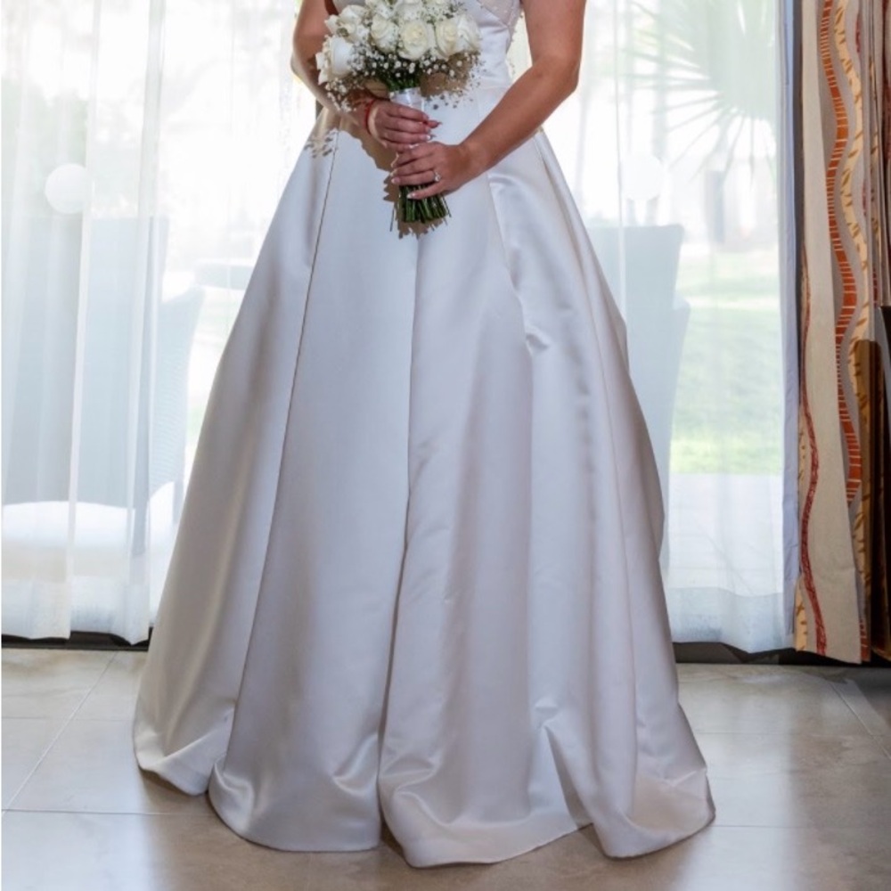 Stella York Ivory Satin Wedding Dress with Pearl detailing